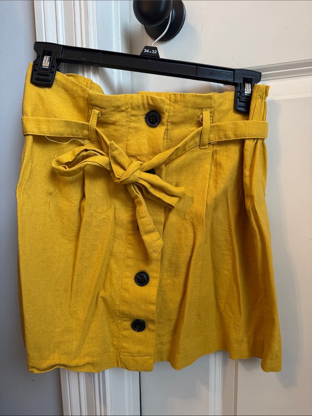 Ciso Mustard Yellow Button-Front Paperbag Waist Skirt